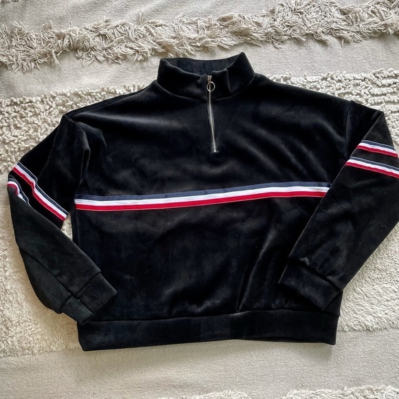 Half placket Zip Up Velvet Sweatshirt -  S - Picture 6 of 14